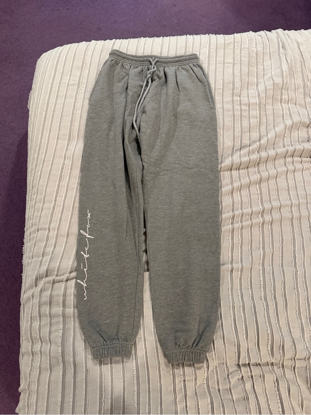 White Fox Boutique Gray Script Logo Sweatpants